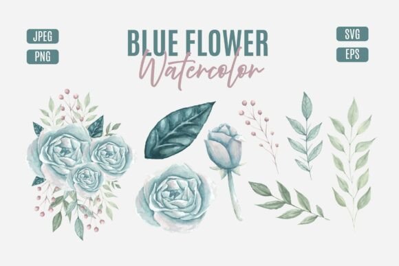 Download Elegant Blue Flower Illustration Pack - Flower illustration Collection